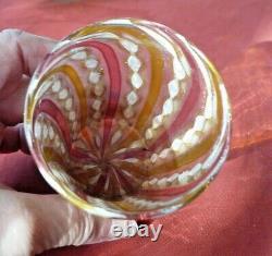 ANTIQUE VENETIAN GLASS DRINKING GLASS 9 cm H PINK/GOLD/AMBER /WHITE RIBBON