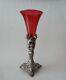 ANTIQUE VICTORIAN CRANBERRY GLASS EPERGNE VASE WITH METAL BASE h24,9cm