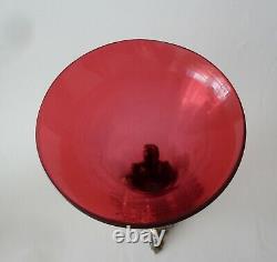 ANTIQUE VICTORIAN CRANBERRY GLASS EPERGNE VASE WITH METAL BASE h24,9cm