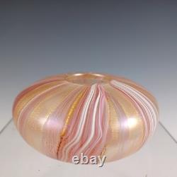 ARTIST SIGNED Isle of Wight Studio'Zanfirico Oro' Pink Glass Squat Vase