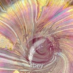 ARTIST SIGNED Isle of Wight Studio'Zanfirico Oro' Pink Glass Squat Vase