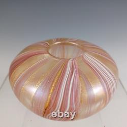 ARTIST SIGNED Isle of Wight Studio'Zanfirico Oro' Pink Glass Squat Vase