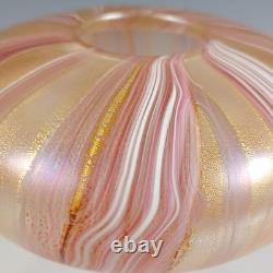 ARTIST SIGNED Isle of Wight Studio'Zanfirico Oro' Pink Glass Squat Vase