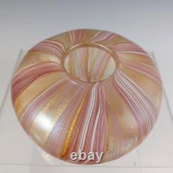 ARTIST SIGNED Isle of Wight Studio'Zanfirico Oro' Pink Glass Squat Vase