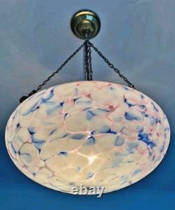 ART DECO 1930's CEILING FLY CATCHER GLASS LIGHT SHADE WHITE BLUE PINK CHAINS