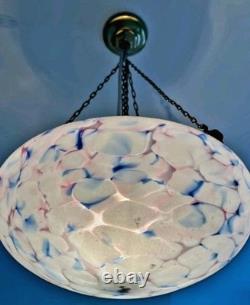 ART DECO 1930's CEILING FLY CATCHER GLASS LIGHT SHADE WHITE BLUE PINK CHAINS