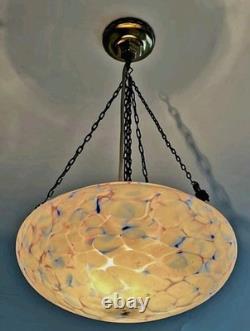 ART DECO 1930's CEILING FLY CATCHER GLASS LIGHT SHADE WHITE BLUE PINK CHAINS