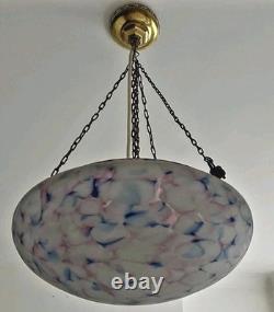ART DECO 1930's CEILING FLY CATCHER GLASS LIGHT SHADE WHITE BLUE PINK CHAINS