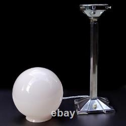ART DECO 1930s Hexagonal Tubular Chrome & Pink Glass TABLE LAMP