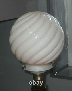 ART DECO 1930s LAMP IN OAK WITH PINK MILK GLASS SHADE ANTIQUE