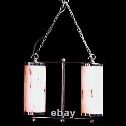 ART DECO Original 1930s Marbled Pink Glass CHROME CEILING LIGHT