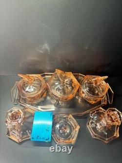 ART DECO VINTAGE PINK GLASS DRESSING TABLE SET Selenium Glass Rare Czech