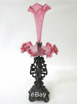 ART NOUVEAU 1900 Nymph Lady Centerpiece bowl coupe table pink glass