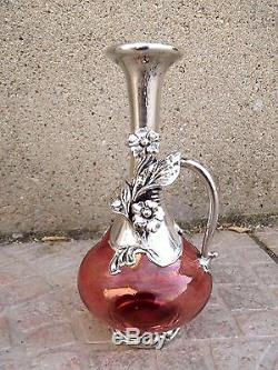 ART NOUVEAU Silver monted Miniature Glass Vase circa 1900 Pink 12 cm
