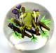 AWESOME Ken ROSENFELD NOS Green Pink Belly FROG on BAMBOO Art Glass PAPERWEIGHT