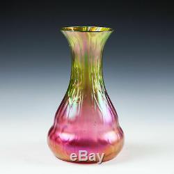 A Kralik Iridescent Honeycomb Watermelon Glass Vase c1930