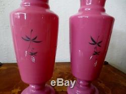 A Pair Of Antique Pink Opaline Glass Vases