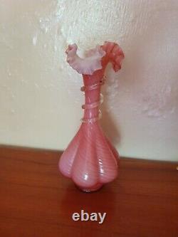 A Victorian Stourbridge hand blown large cased pink and white art glass vase