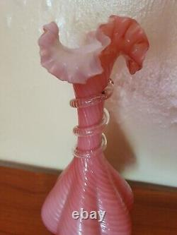 A Victorian Stourbridge hand blown large cased pink and white art glass vase