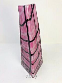 Abstract Pink, Black & White Handblown Cased Art Glass Vase