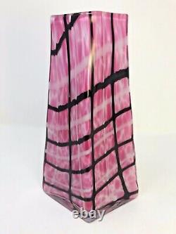 Abstract Pink, Black & White Handblown Cased Art Glass Vase