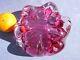 Afors Bosse Rubin 1950s Sweden Art Glass Crystal Rose Pink Floriform Bowl Signed