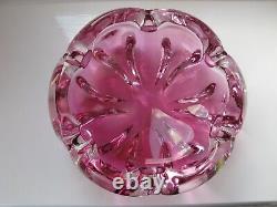 Afors Bosse Rubin 1950s Sweden Art Glass Crystal Rose Pink Floriform Bowl Signed