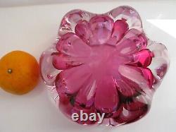 Afors Bosse Rubin 1950s Sweden Art Glass Crystal Rose Pink Floriform Bowl Signed
