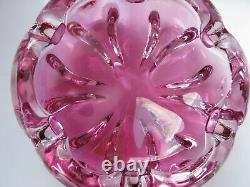 Afors Bosse Rubin 1950s Sweden Art Glass Crystal Rose Pink Floriform Bowl Signed