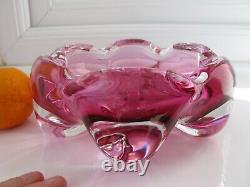 Afors Bosse Rubin 1950s Sweden Art Glass Crystal Rose Pink Floriform Bowl Signed