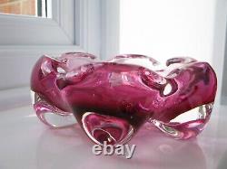 Afors Bosse Rubin 1950s Sweden Art Glass Crystal Rose Pink Floriform Bowl Signed