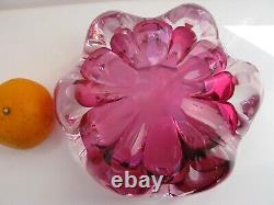 Afors Bosse Rubin 1950s Sweden Art Glass Crystal Rose Pink Floriform Bowl Signed