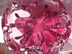 Afors Bosse Rubin 1950s Sweden Art Glass Crystal Rose Pink Floriform Bowl Signed