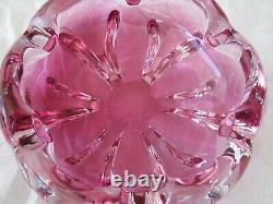 Afors Bosse Rubin 1950s Sweden Art Glass Crystal Rose Pink Floriform Bowl Signed