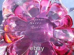 Afors Bosse Rubin 1950s Sweden Art Glass Crystal Rose Pink Floriform Bowl Signed