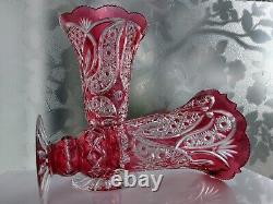 Ajka Crystal beautiful Rraspberry /pink PEDESTAL CHALICE VASE PAIR 2750 gramms