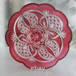 Ajka Crystal beautiful Rraspberry /pink PEDESTAL CHALICE VASE PAIR 2750 gramms