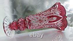 Ajka Crystal beautiful Rraspberry /pink PEDESTAL CHALICE VASE PAIR 2750 gramms