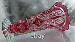Ajka Crystal beautiful Rraspberry /pink PEDESTAL CHALICE VASE PAIR 2750 gramms