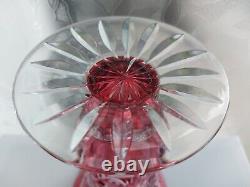 Ajka Crystal beautiful Rraspberry /pink PEDESTAL CHALICE VASE PAIR 2750 gramms