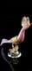 Alfredo Barbini Extrasize Murano Glass Pink Opaline Bird With Gold Leaves