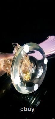 Alfredo Barbini Extrasize Murano Glass Pink Opaline Bird With Gold Leaves