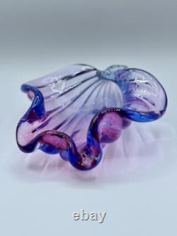 Alfredo Barbini Murano Italian Art Glass Purple Pink Blue Seashell Dish Bowl
