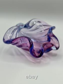 Alfredo Barbini Murano Italian Art Glass Purple Pink Blue Seashell Dish Bowl