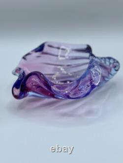 Alfredo Barbini Murano Italian Art Glass Purple Pink Blue Seashell Dish Bowl