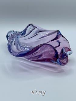Alfredo Barbini Murano Italian Art Glass Purple Pink Blue Seashell Dish Bowl