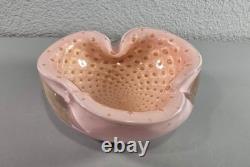 Alfredo Barbini Murano Pink Gold Accents Italian Art Glass Bowl Ashtray Rare