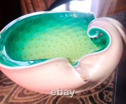 Alfredo Barbini Pulegoso Murano Art Glass, RARE Pink Green, Spec Bubbles 50's Bowl