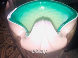 Alfredo Barbini Pulegoso Murano Art Glass, RARE Pink Green, Spec Bubbles 50's Bowl