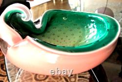 Alfredo Barbini Pulegoso Murano Art Glass, RARE Pink Green, Spec Bubbles 50's Bowl